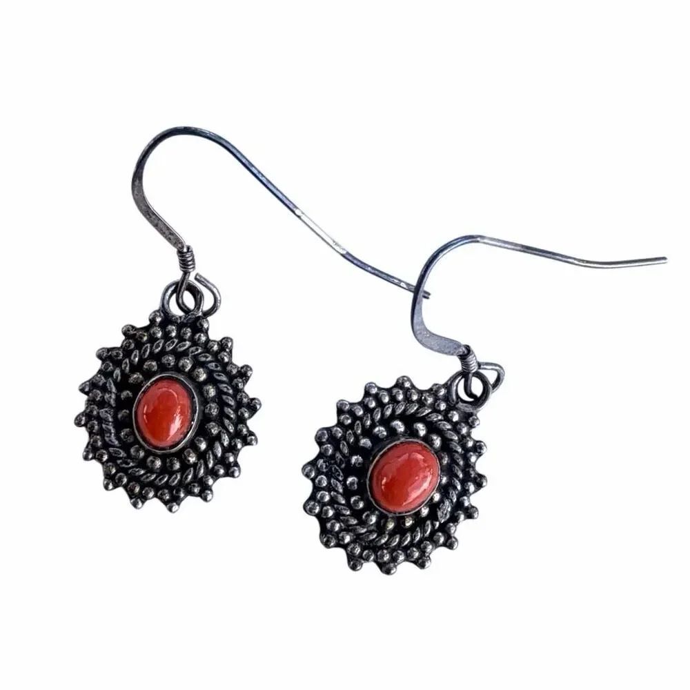 Sterling Silver Coral Dangle Earrings